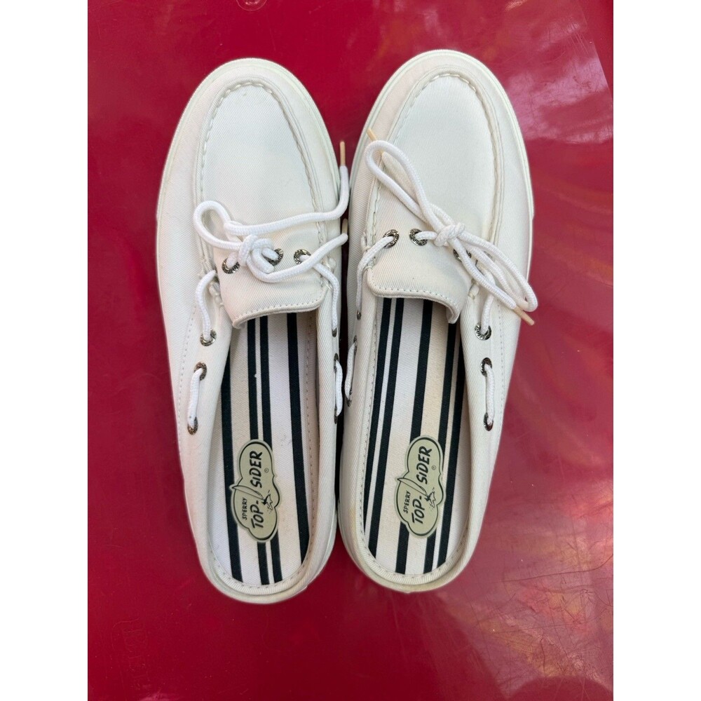 NEW Women Sperry Top-Sider Bahama Clog White Boat Shoes Slides Canvas size 9 M